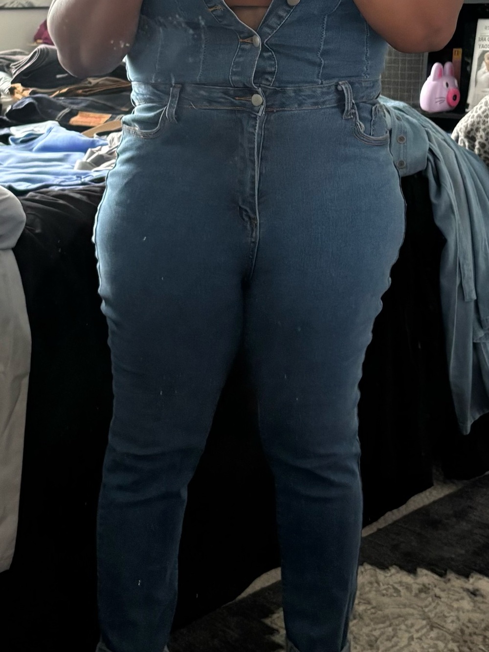SHEIN Blue Denim Short-Sleeve Jumpsuit - Picture 3 of 4